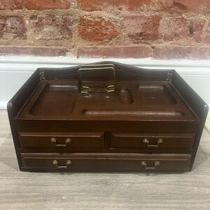 Vintage Wooden Mahogany Men's Valet Desk Top Organizer